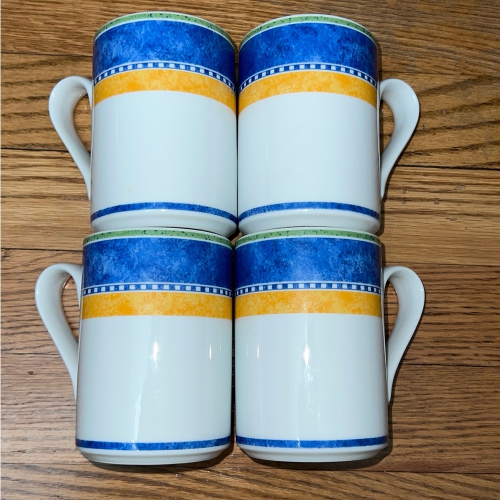 Dansk København Bistro Set of 4 10oz Striped Ceramic Mugs Vintage Discontinued